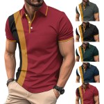 Men T Shirts Short Sleeve Casual Shirts Turn Down Collar Shirts Loose Button Spliced 2025 Pullover Sports Patchwork