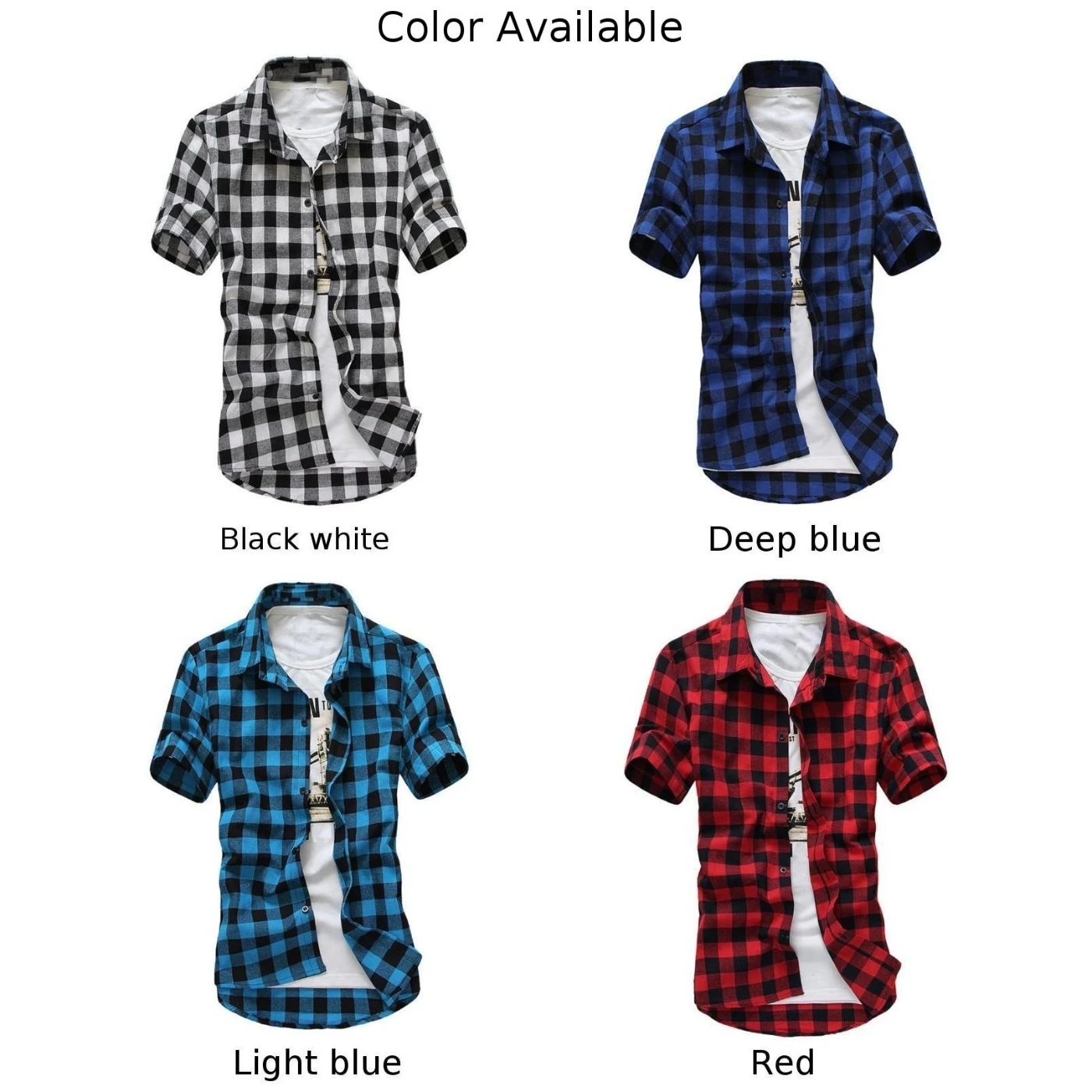 Collared Down Mens Plaid Sleeve Summer Tops Beach Blouse Button Men Clothing Button Tops Male Shirts Daily Holiday - Image 2